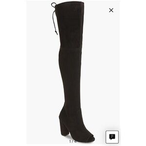 Steve Madden Elliana Peep Toe Over the Knee Boot Heel Black Faux Suede Size 8M